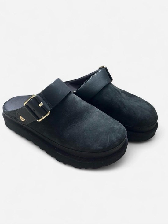 UGG Shoes - UGG Black Suede Clog Mules with Adjustable Buckle